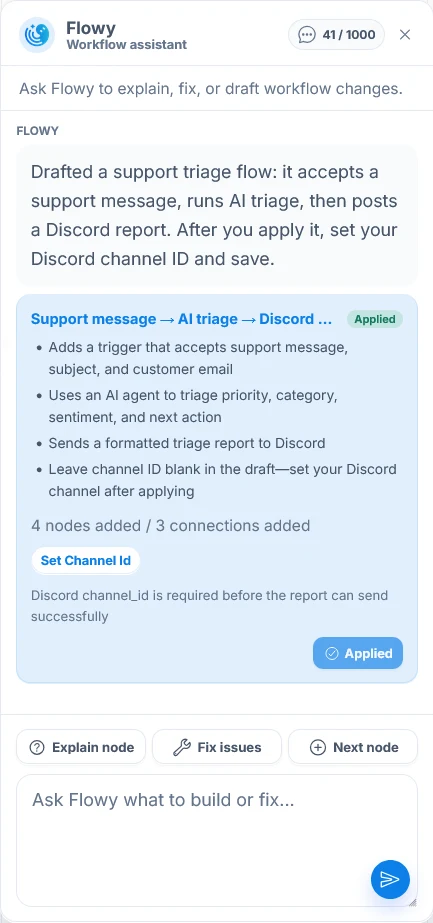 Flowy Discord support triage workflow proposal