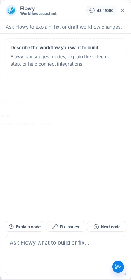 Flowy empty state ready for a workflow request