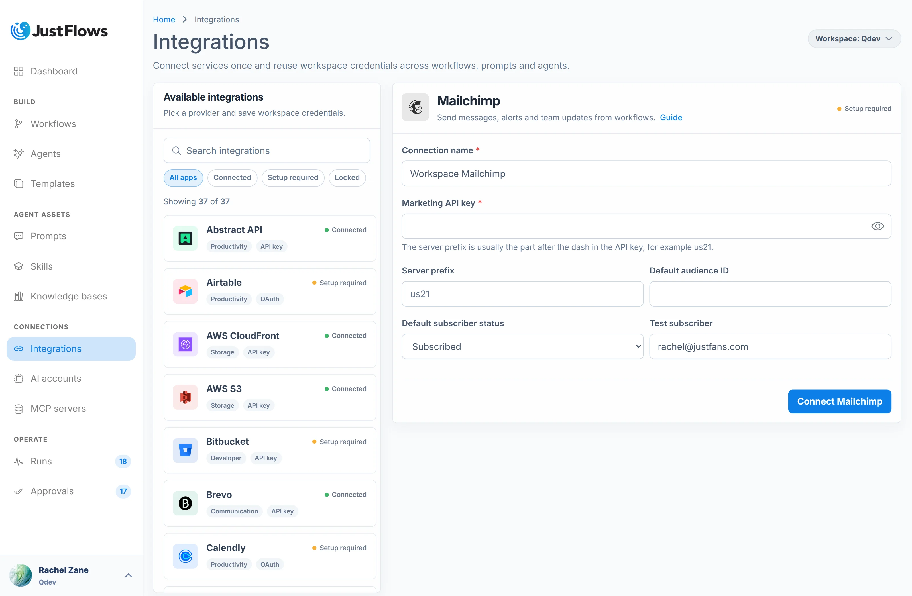JustFlows Mailchimp integration