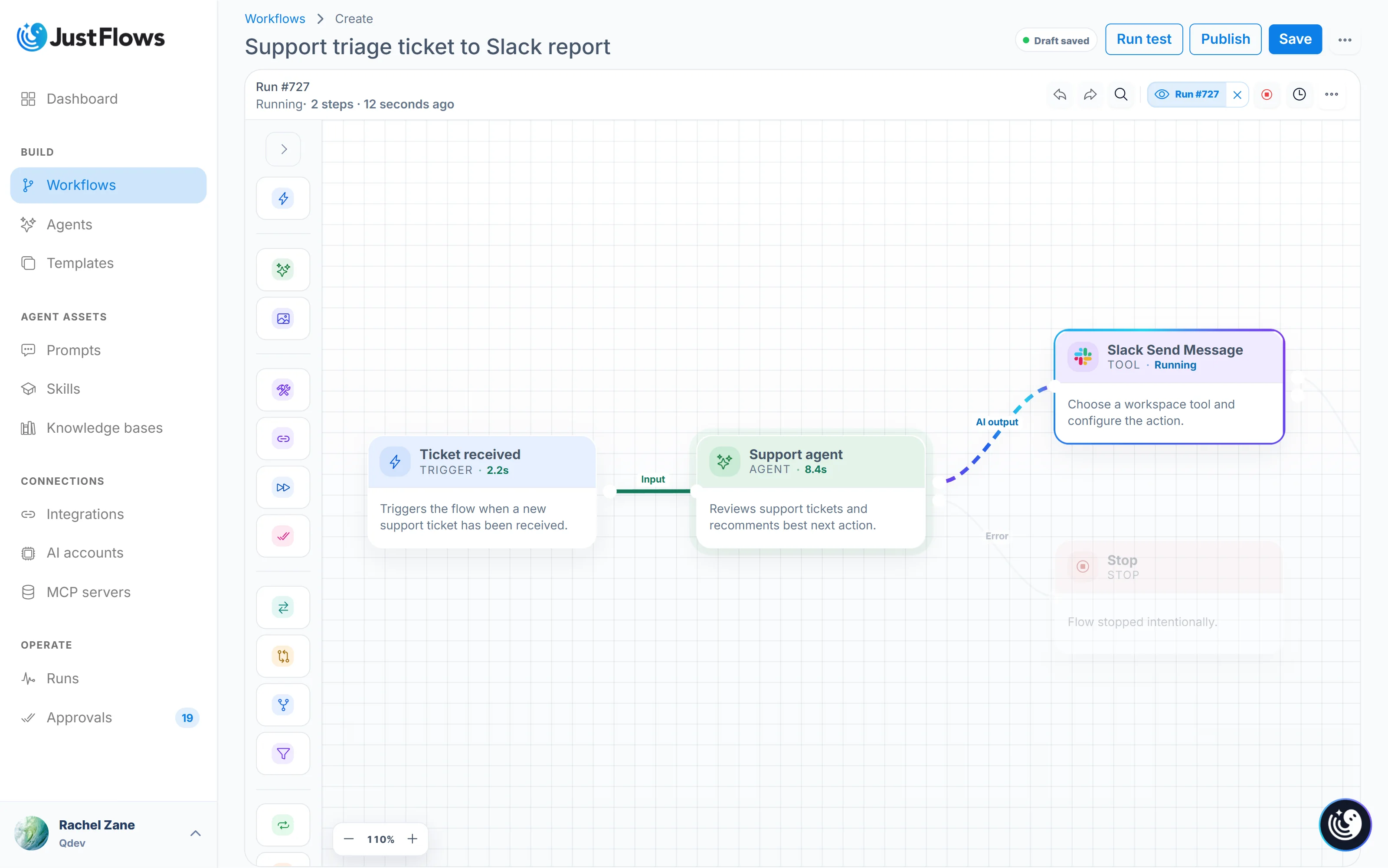 JustFlows visual workflow builder