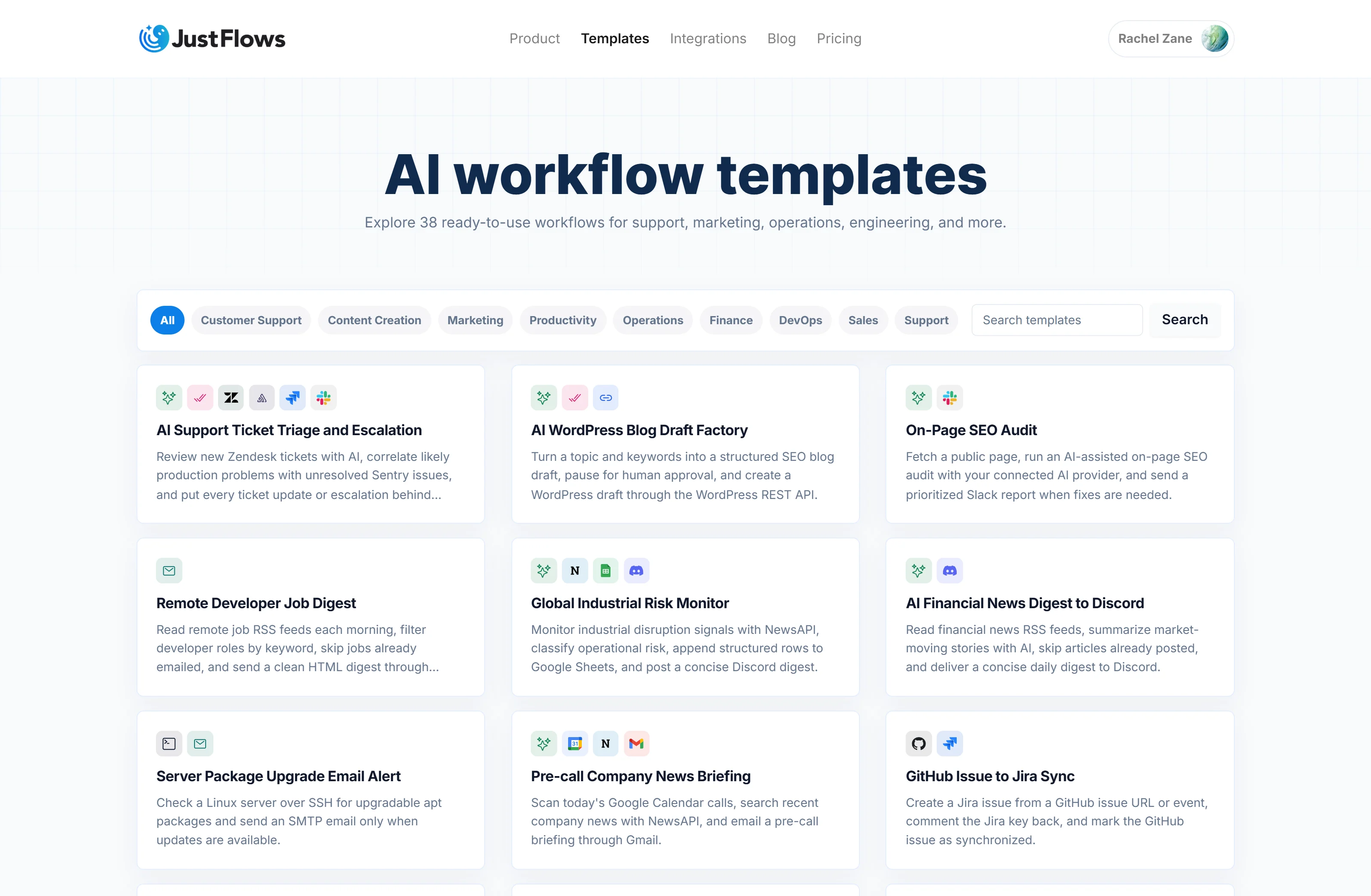 JustFlows product interface